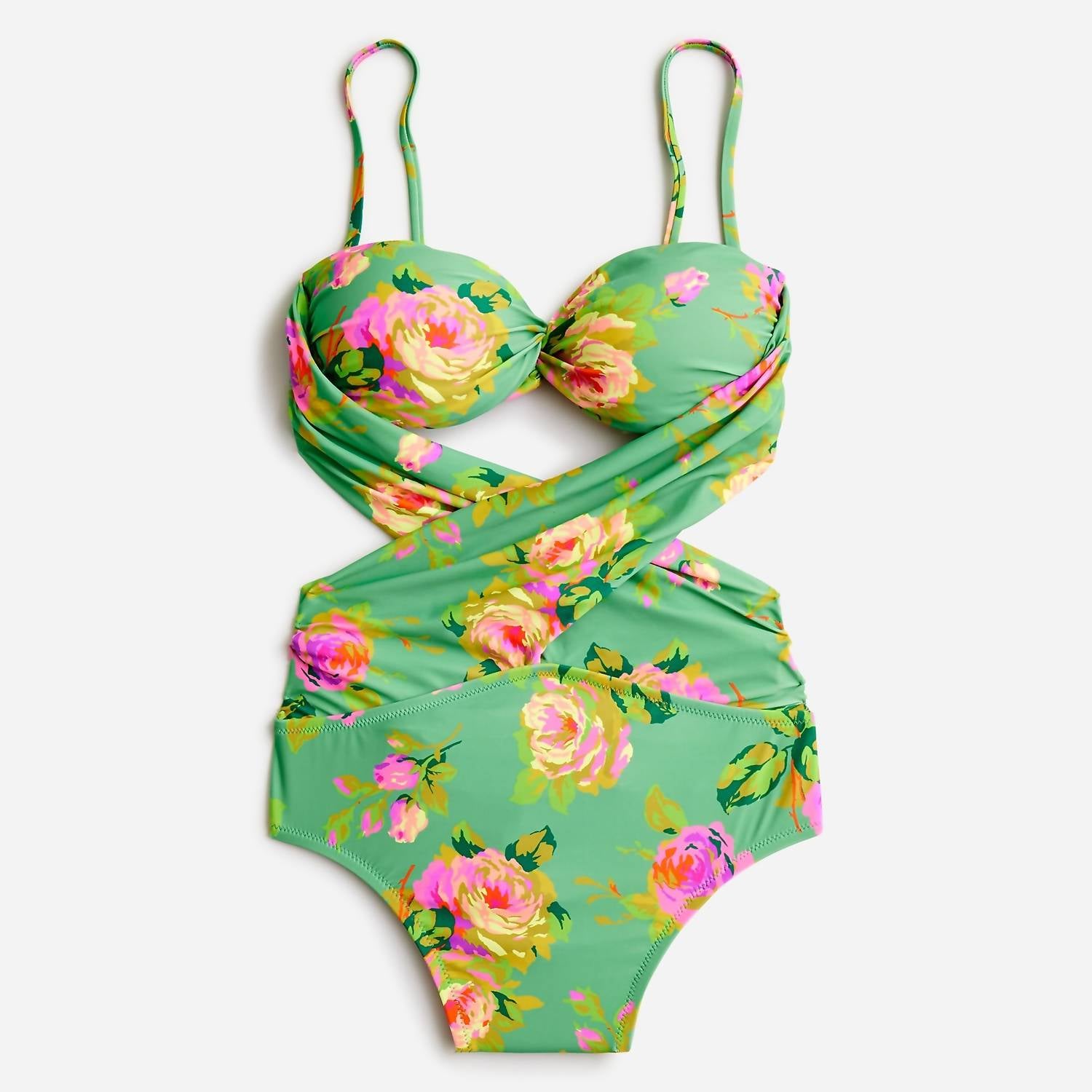 

Слитный купальник-бандо с вырезом крест-накрест в цвете Rose Garden J.Crew