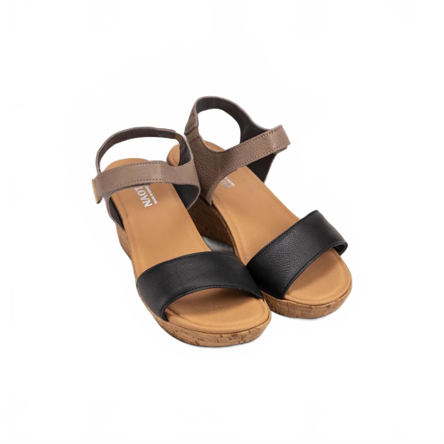 Women's Summer Wedge Sandal In Soft Black Leather/soft Stone Leather NAOT — фото 3