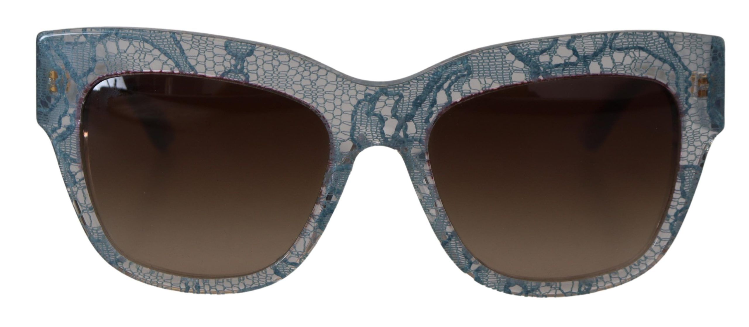 

Элегантные градиентные солнцезащитные очки с кружевной отделкой Dolce & Gabbana, прозрачный синий
