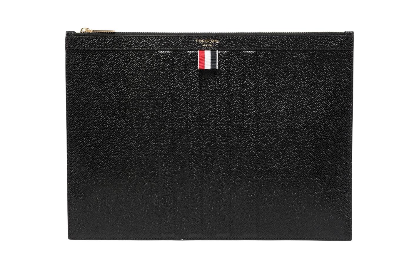 

THOM BROWNE Кожаный портфель среднего размера с текстурой гальки для мужчин черный