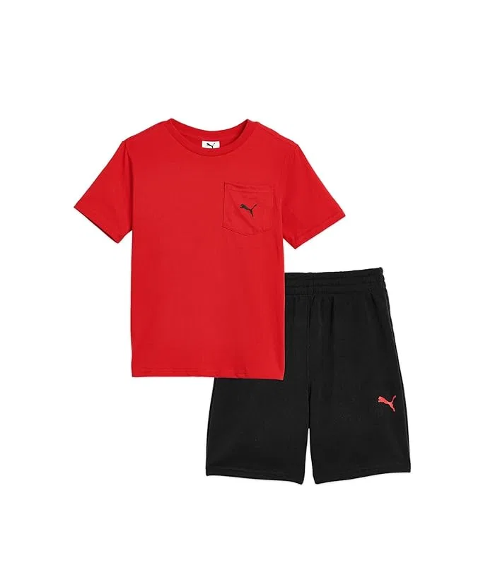 Комплект из футболки с карманом и шорт из флиса PUMA Kids, All Time Red