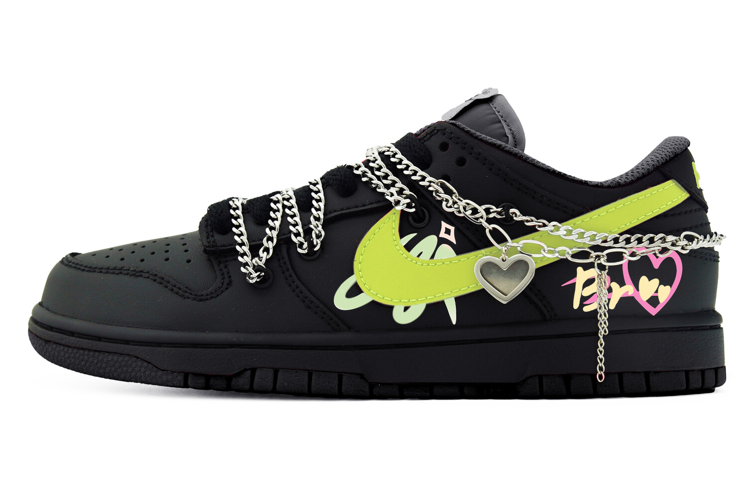 

Кроссовки Nike Dunk Skateboarding Shoes Women's Low-top Black/pink/green, черный