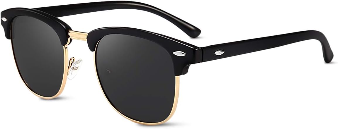 

Поляризованные солнцезащитные очки для мужчин и женщин, сверхлегкая полуободковая оправа, защита от УФ-излучения UV 400, очки для вождения, для активного отдыха и путешествий LumiSyne, Black/Gold