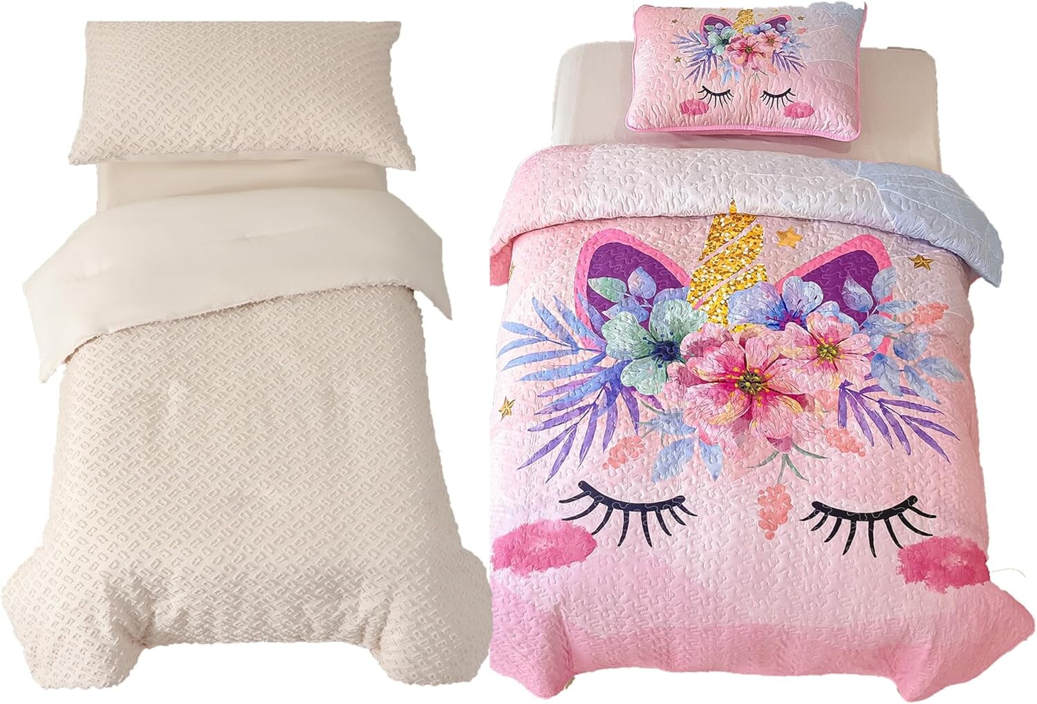 

VIVILINEN Комплект постельного белья для малышей с тафтингом бежевого цвета в стиле бохо из 4 предметов и комплект одеял двойного размера из 2 предметов