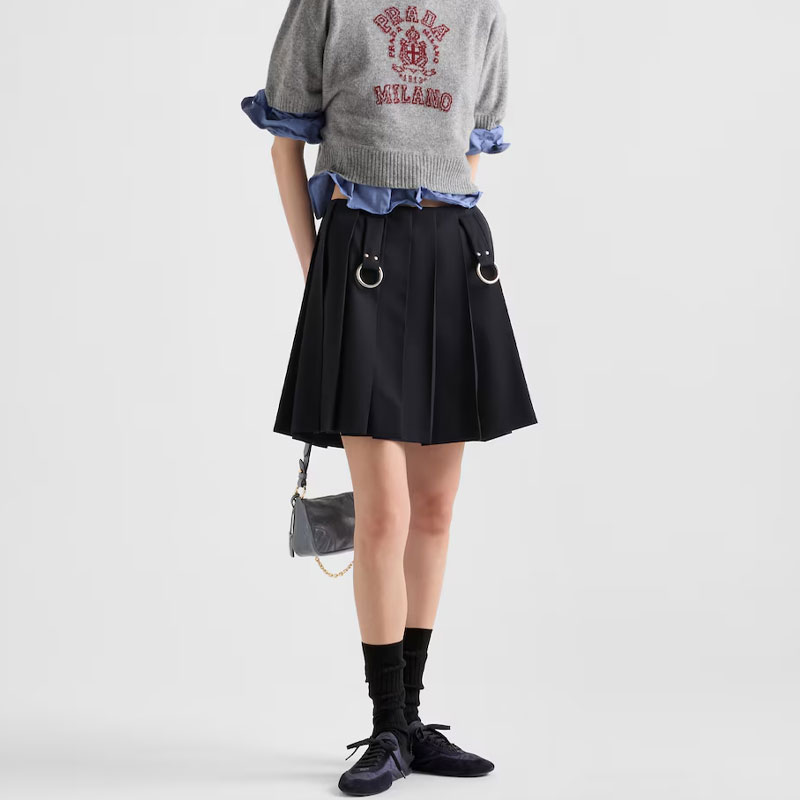 Плиссированная габардиновая юбка PRADA, черный — фото 3