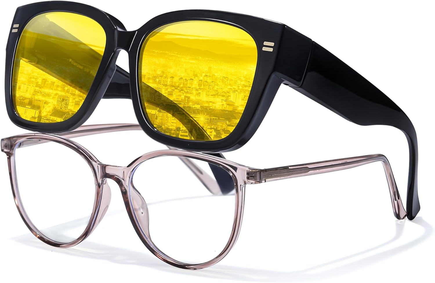 

Очки ночного видения LVIOE для вождения (женщины и мужчины), желтые, поляризованные, для ночного вождения, носят поверх обычных очков N4201, A01 Glossy Black Frame / Night Vision