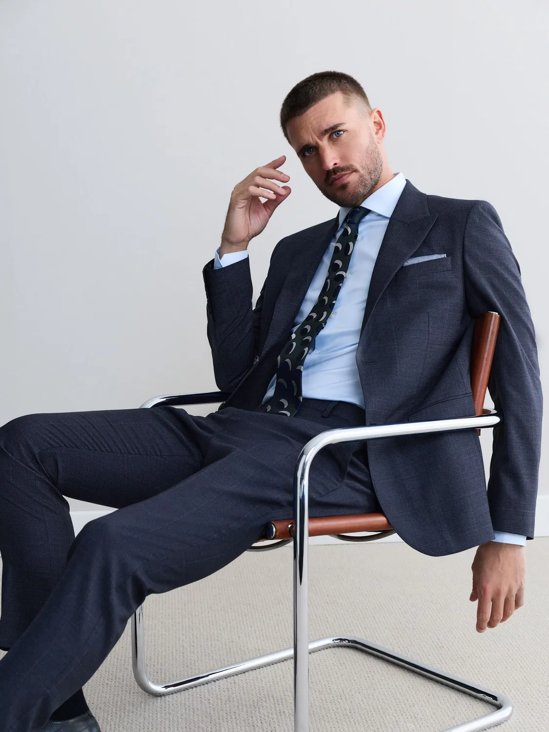 Пиджак Slim Fit Signature Marzotto 100% Italian Wool Check Next, темно-синий — фото 4