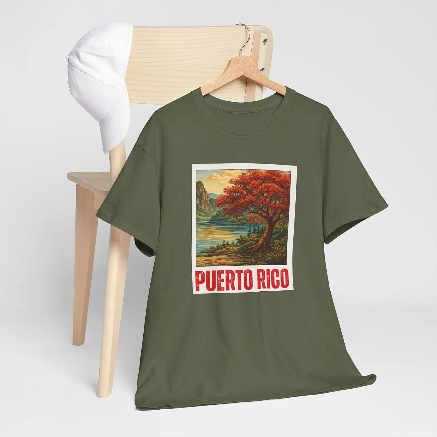 Мужская футболка с принтом Puerto Rico Scenic Boricua Heritage Mountain Flamboyan, хаки — фото 3