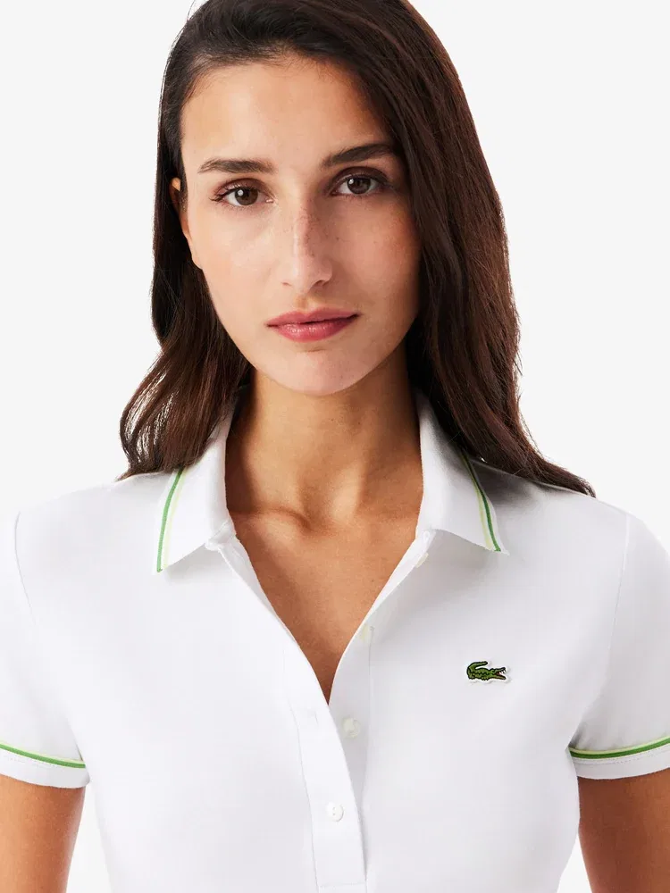 Футболка поло LACOSTE White, Slim Fit, с пипингом — фото 2