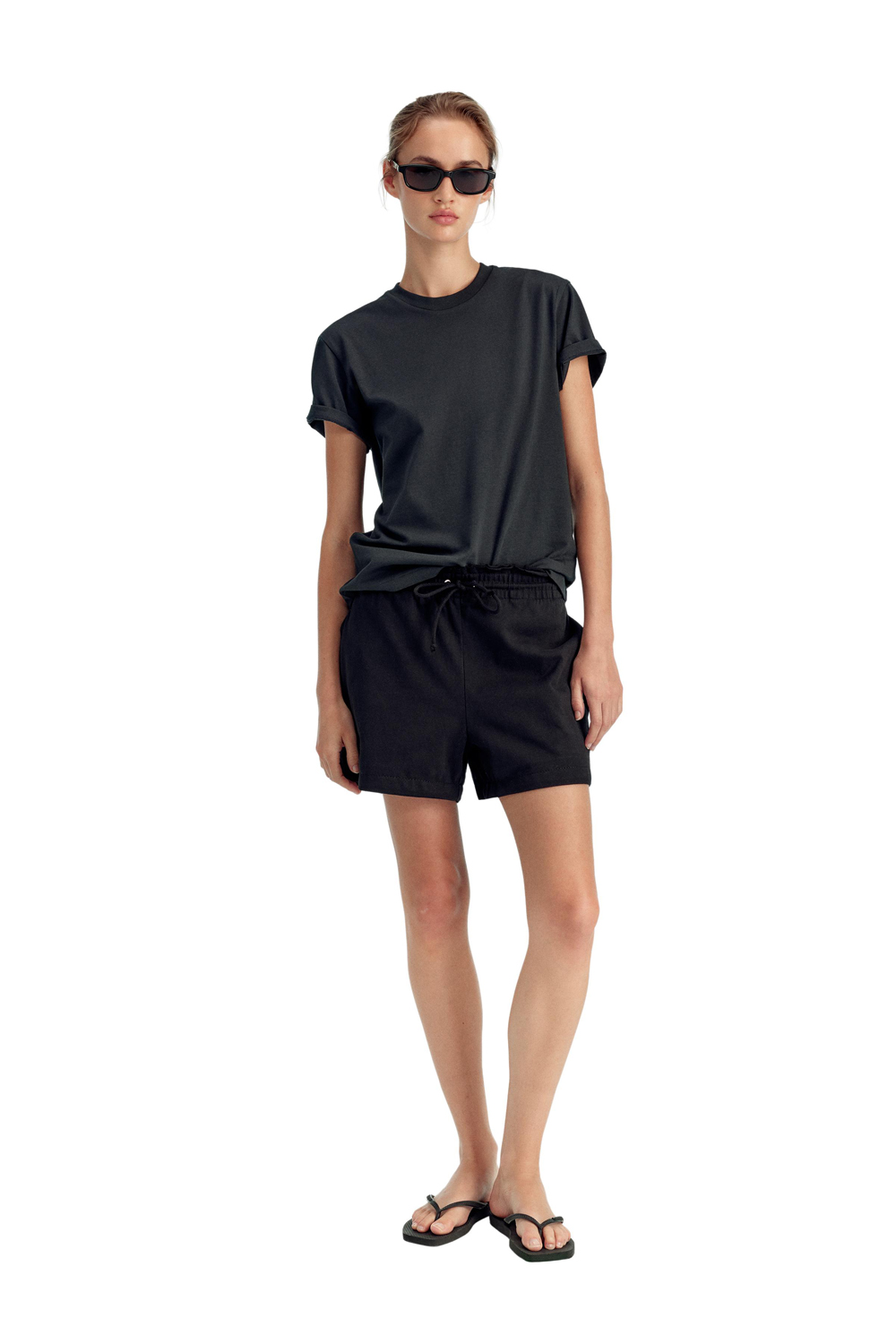 Шорты Zara Benito Antonio Collection Paperbag Waist Cotton, черный — фото 4
