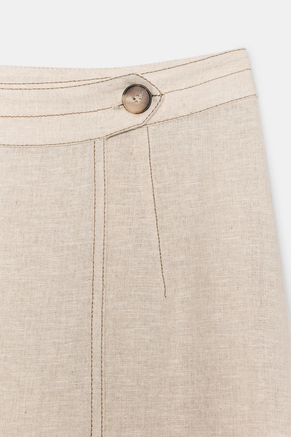 Льняная юбка с запахом и отстрочкой ZARA, Light beige — фото 4
