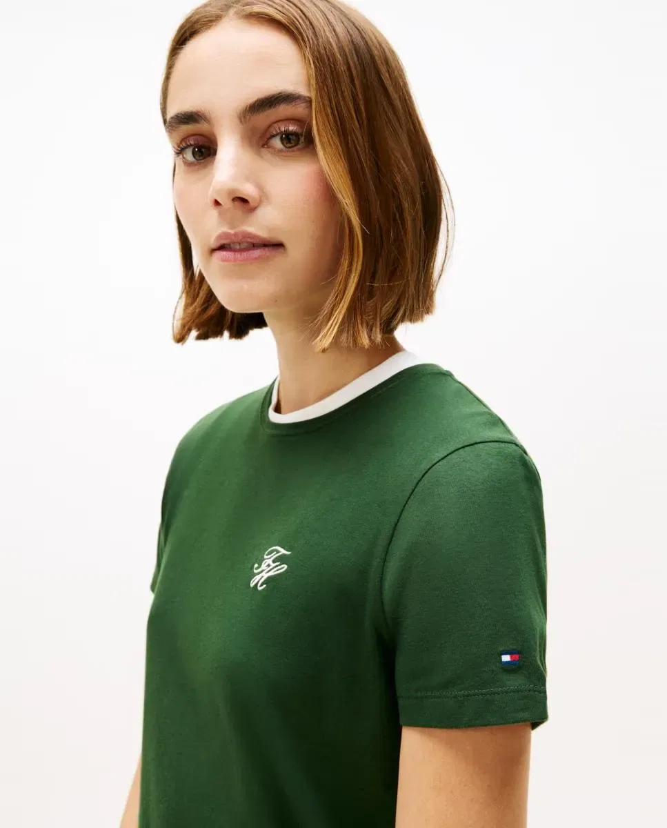 Женская футболка с вышитым логотипом Tommy Hilfiger, Бирюзовый — фото 2