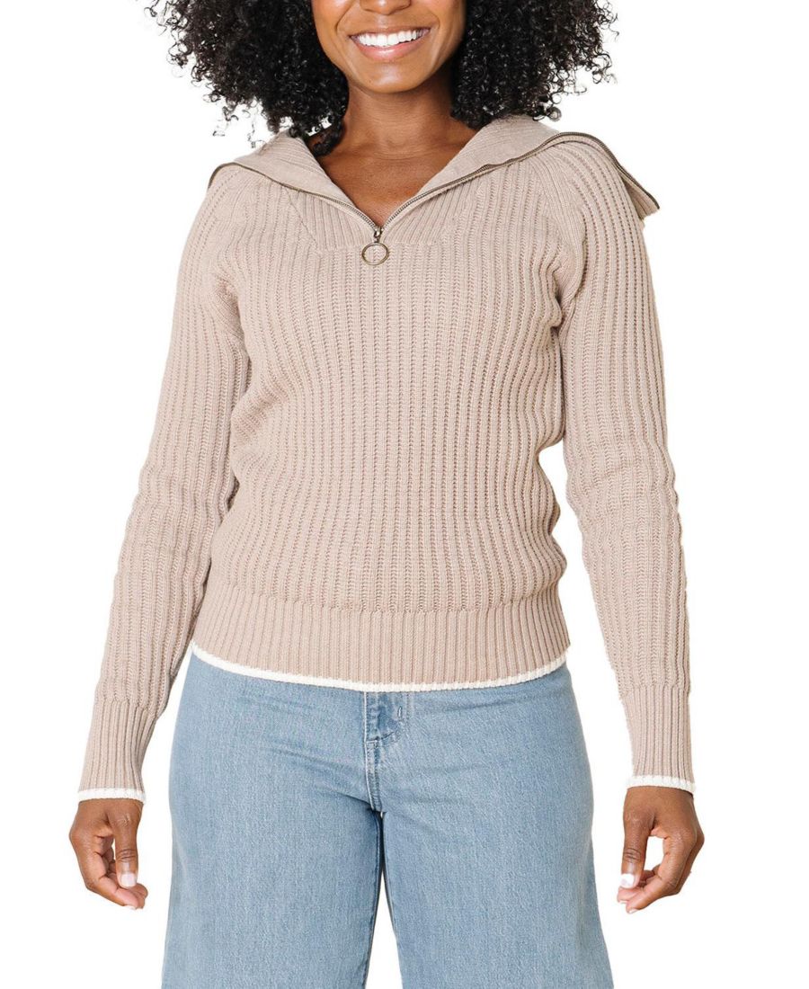 

Женский органический свитер реглан с половинной молнией Hope & Henry, Taupe heather