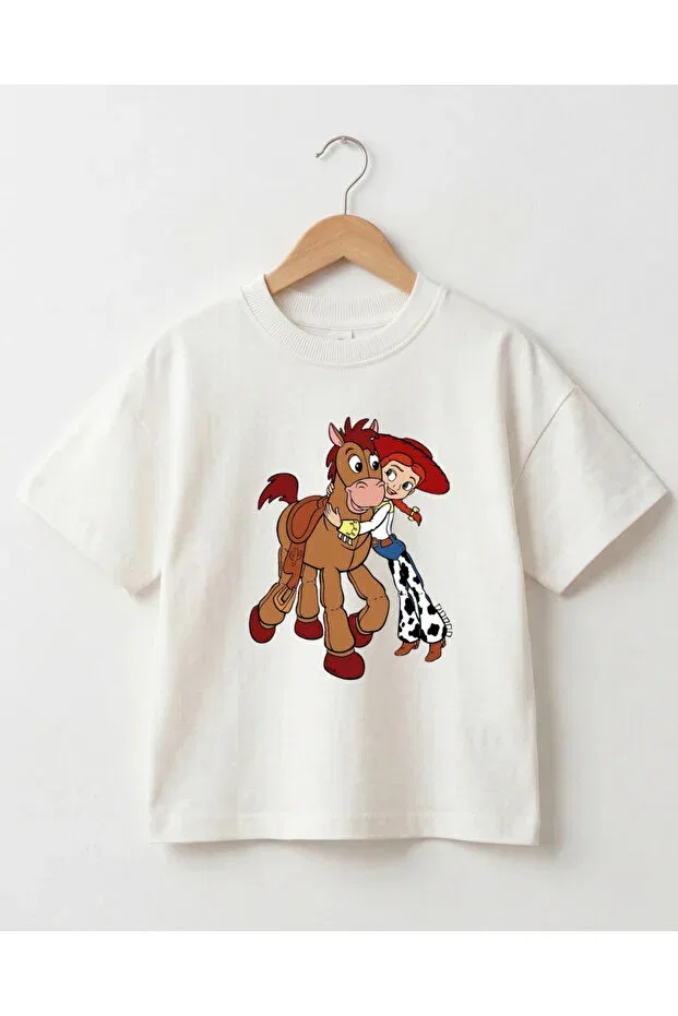Детская футболка с принтом Cowboy Girl and Horse Themed Babytex, Ecru