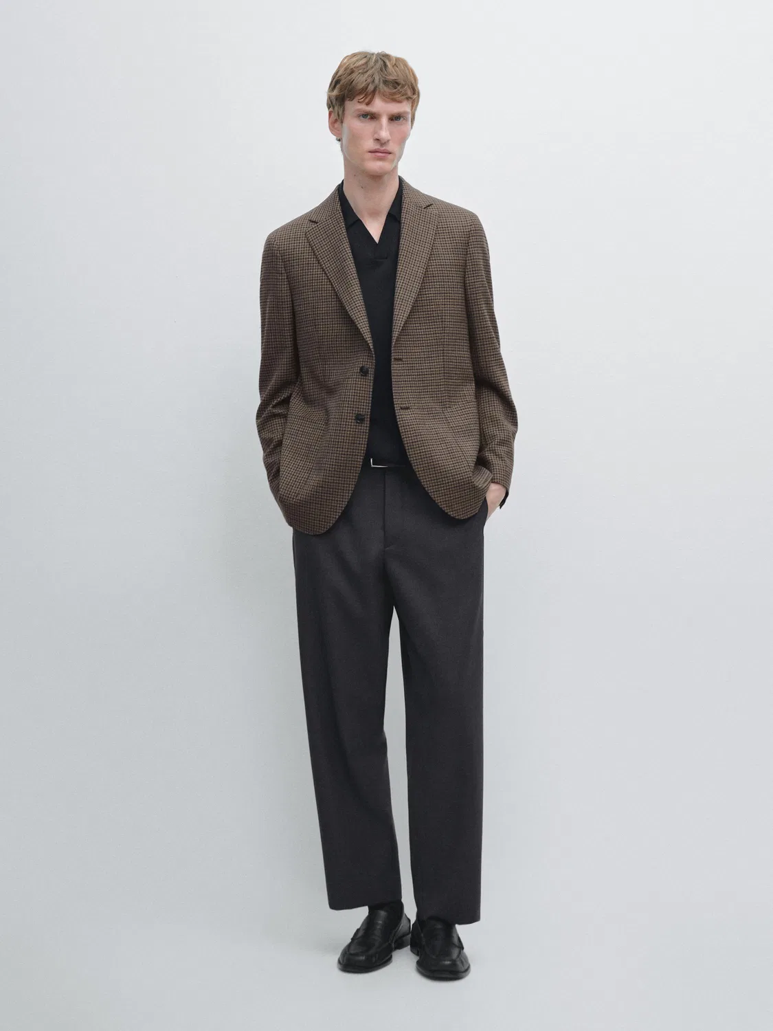 100% шерстяной приталенный клетчатый блейзер Massimo Dutti, коричневый