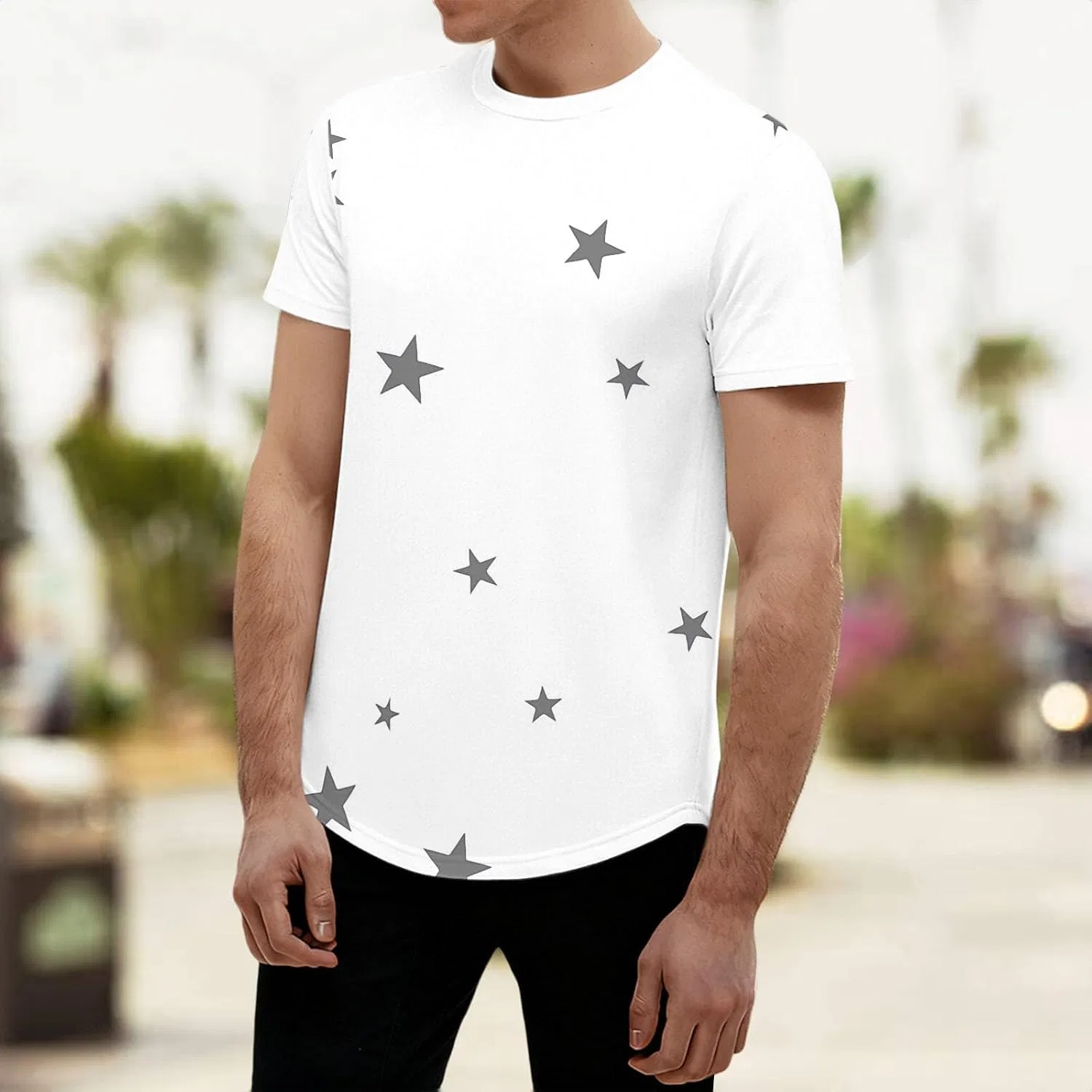 Мужская футболка с принтом звезд Crew Neck, White — фото 2