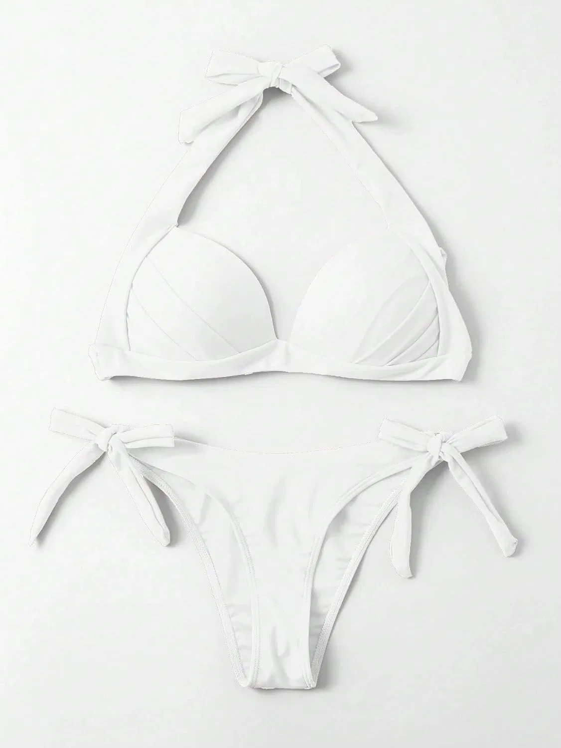 Женский бикини-сет с высокой талией Push Up Halter, White — фото 2