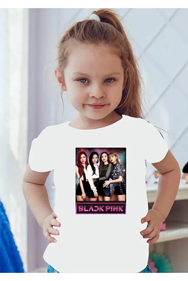 Детское для девочек хлопковое футболка с принтом Blackpink - all stars - digital printed Venüsdijital, White