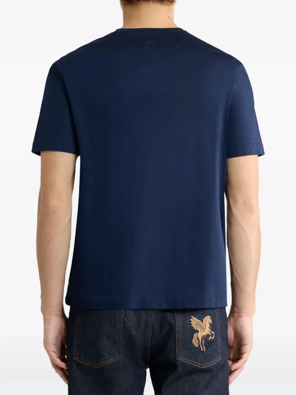 Однотонная футболка из хлопка и модала Etro, синий — фото 3