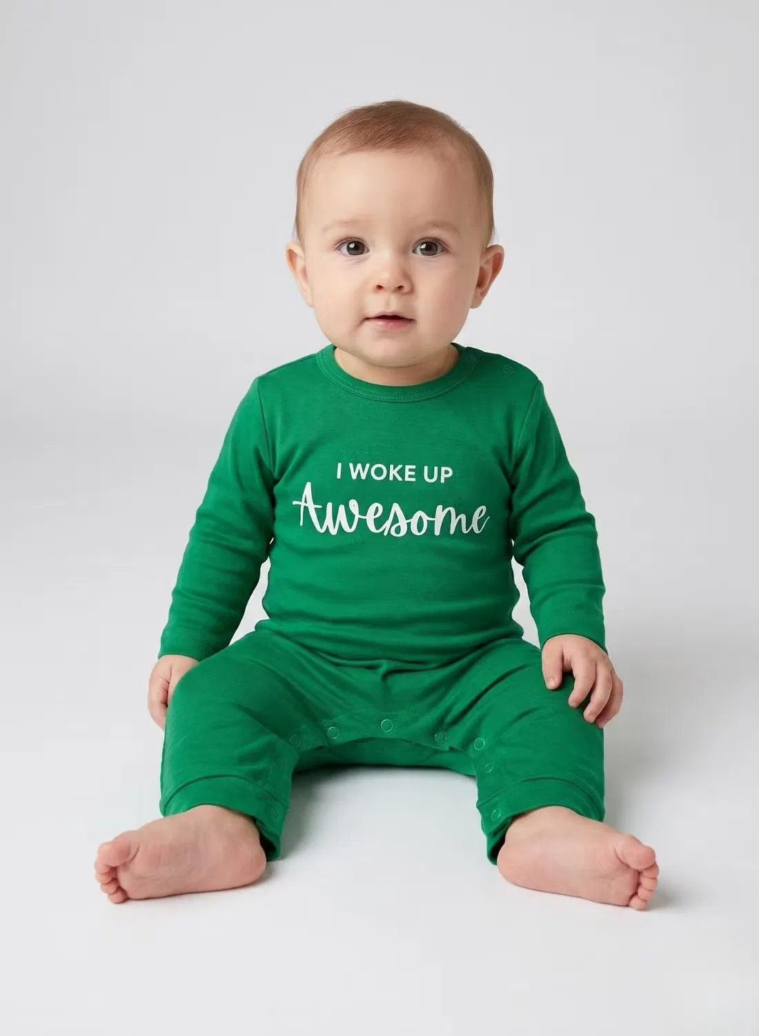 Боди-комбинезон с принтом Baby i woke up awesome Babyqlo, зеленый — фото 3