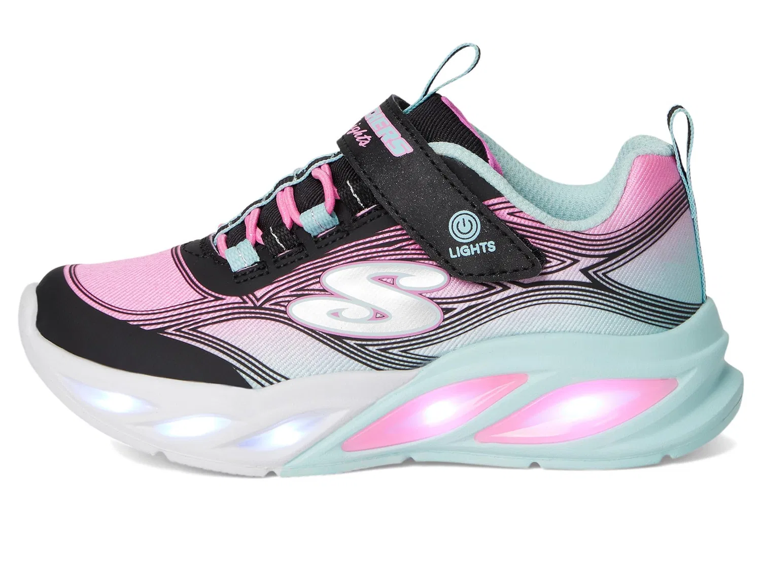 Детские кроссовки для девочек с подсветкой Skechers Cosmic Glow, Black Multi — фото 4