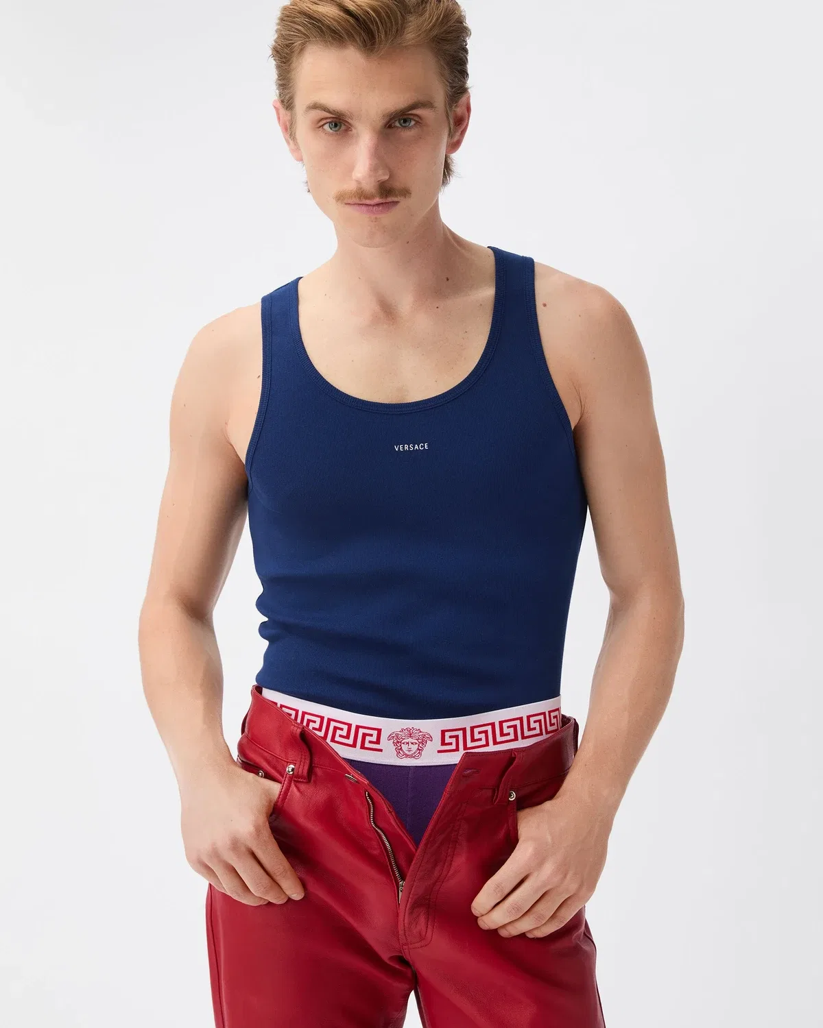 Майка из рубчатого хлопкового джерси с вышитым логотипом VERSACE, синий — фото 2
