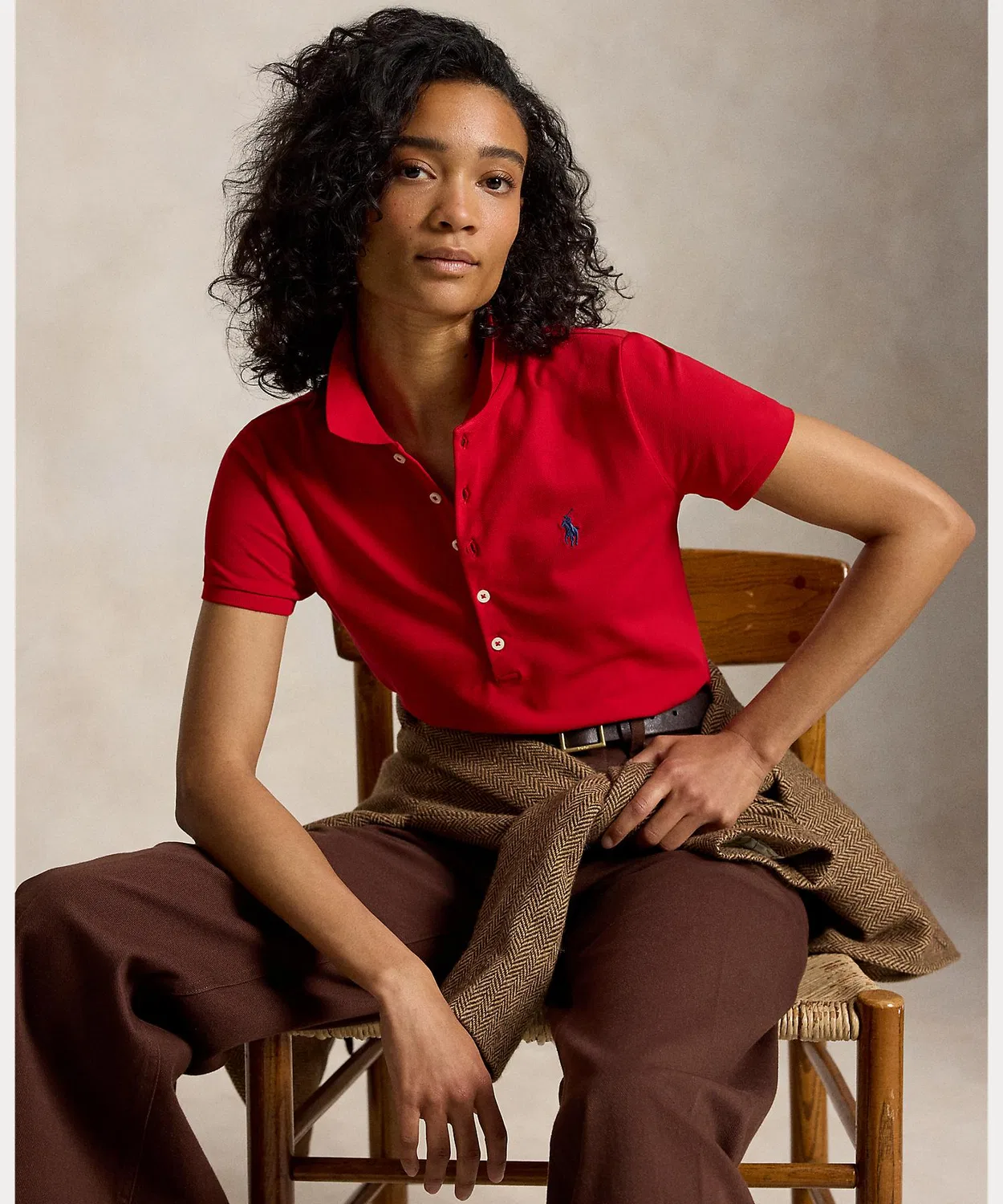 Женская поло с длинным рукавомSlim Fit POLO RALPH LAUREN, Красный