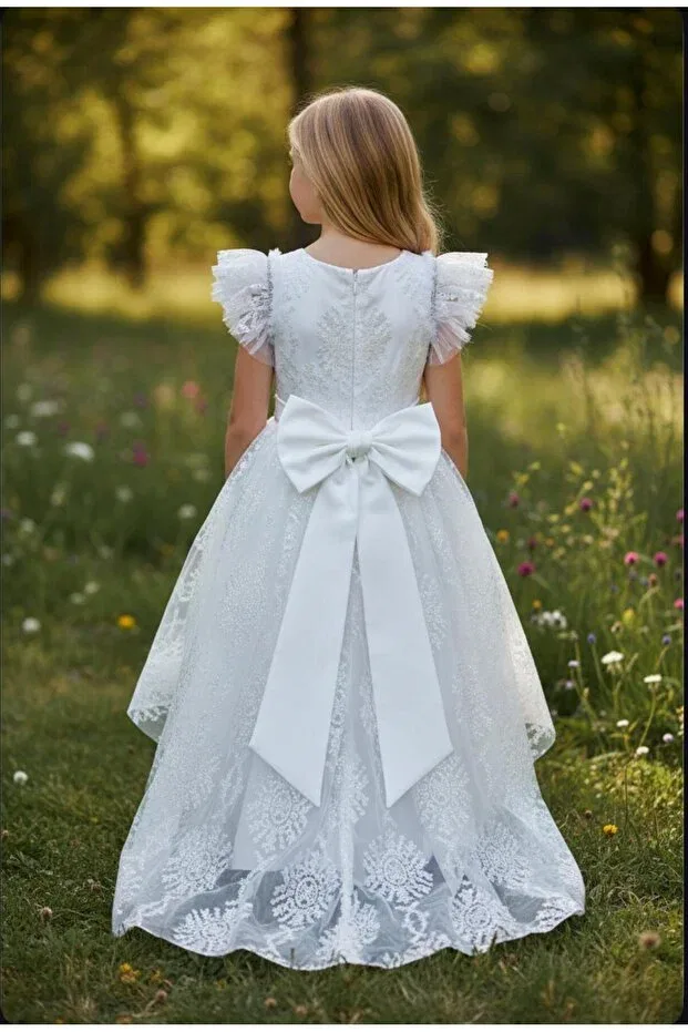 Детское платье для девочек с длинным рукавом Silvery Long Back Dress Gala, White — фото 4