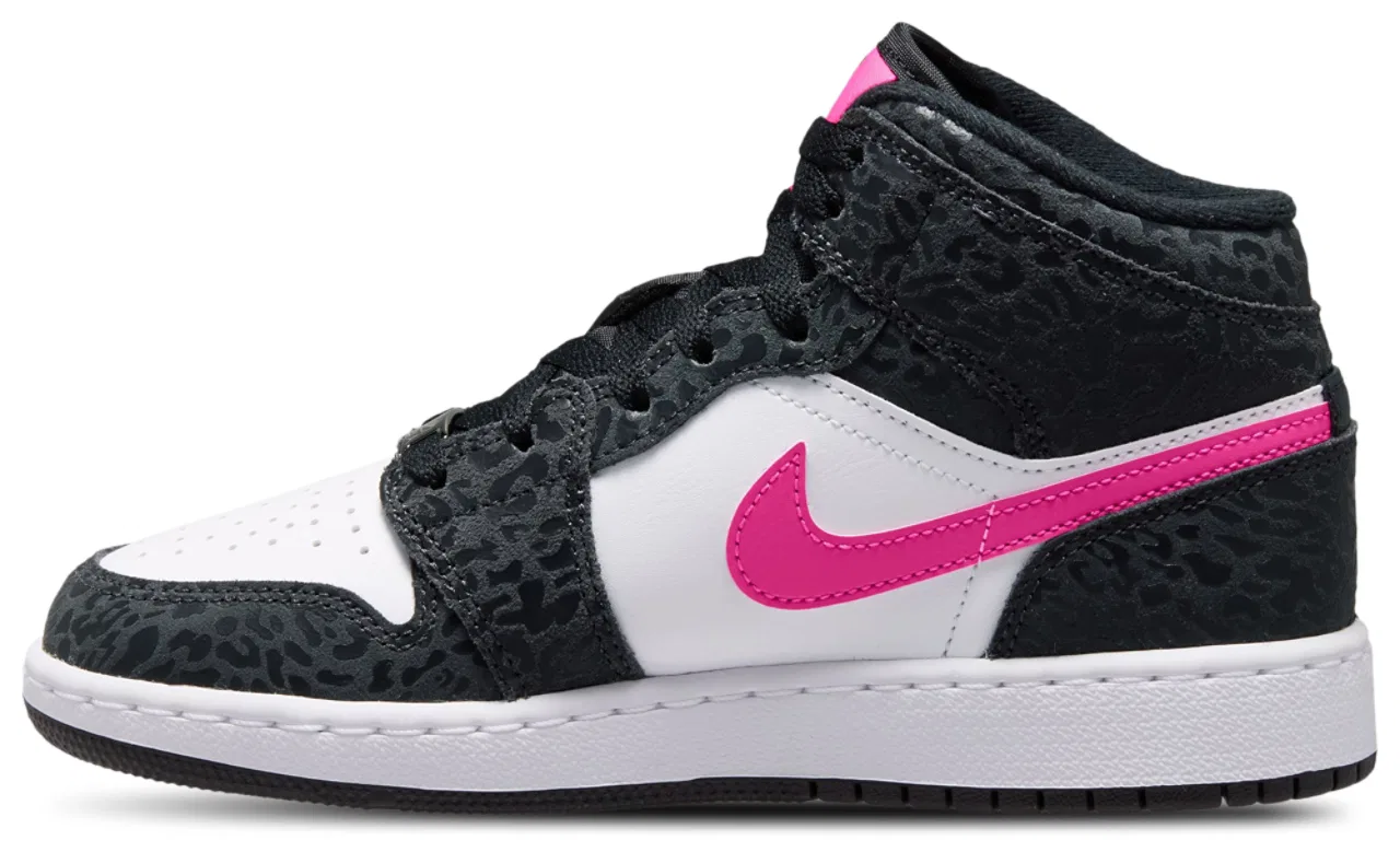 Детские кроссовки для девочек с цветочной вышивкой Jordan Air 1 Mid SE, Black/Pink/White — фото 2