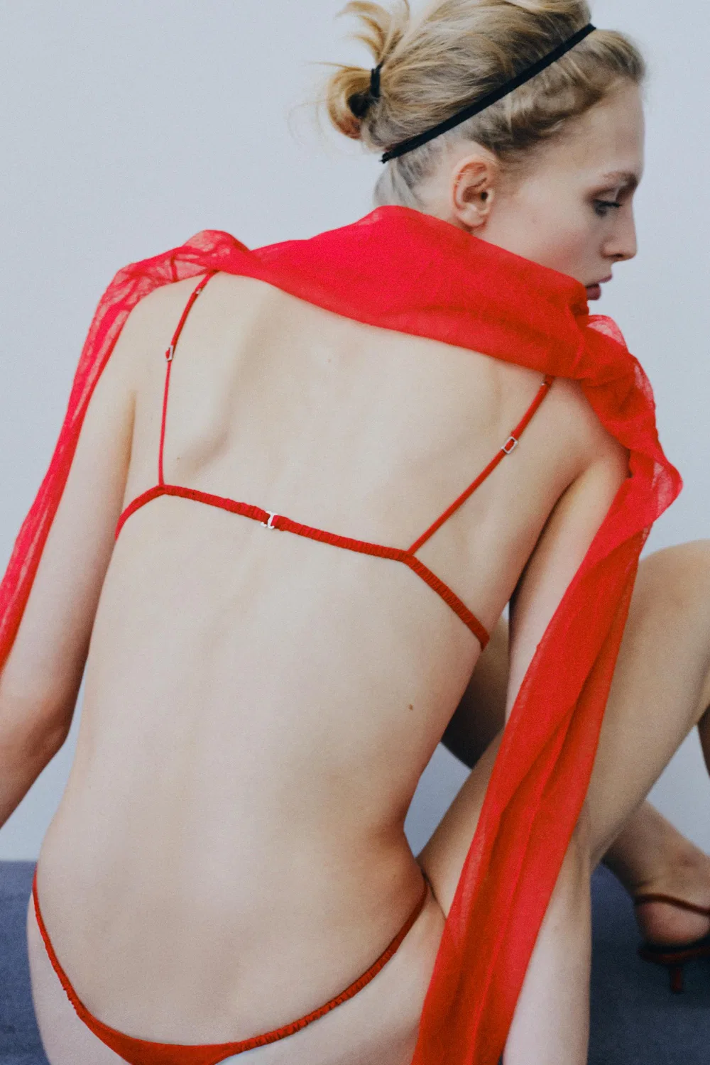 Однотонные трусики-стринги из шелковой смеси ZARA, Red — фото 2