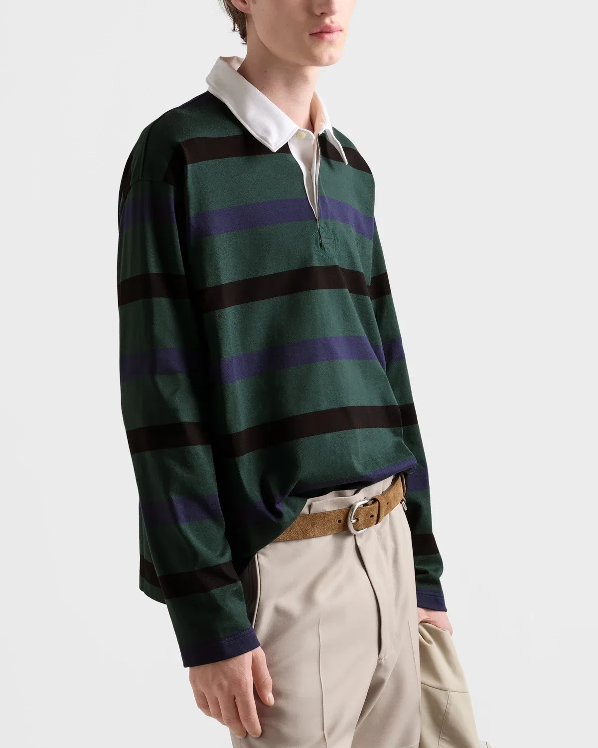 Хлопковая рубашка поло с длинными рукавами Prada, зеленый — фото 3