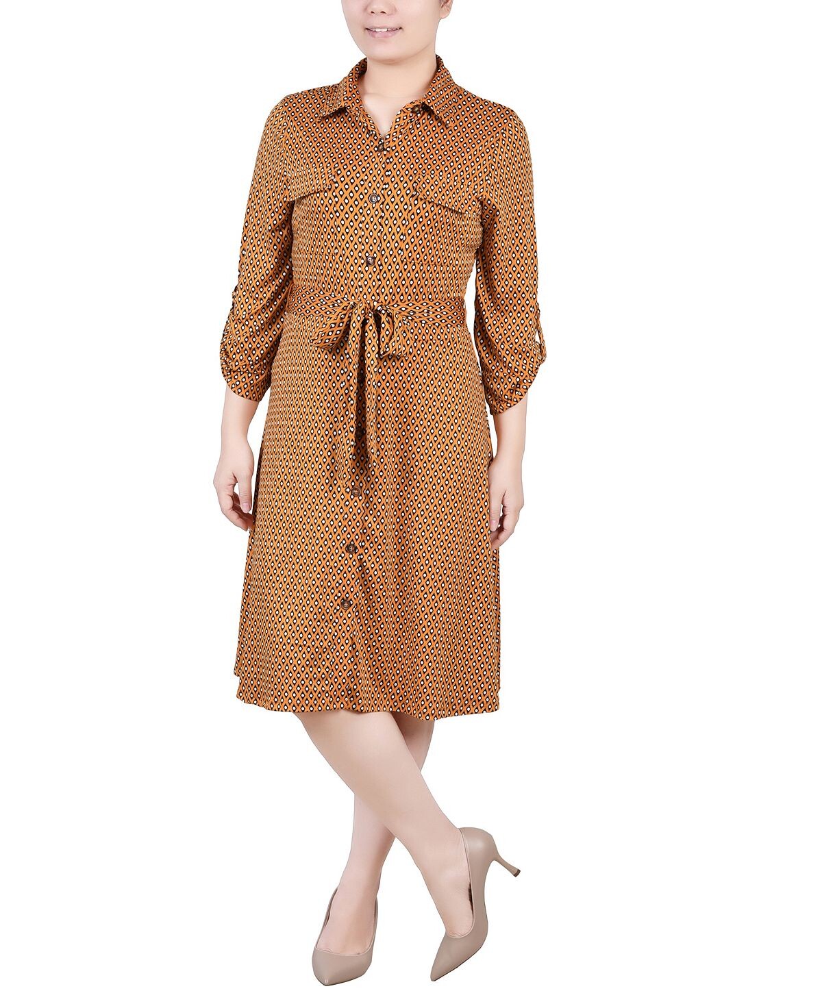 

Платье-рубашка petite с отворотами на рукавах 3/4 NY Collection, мульти