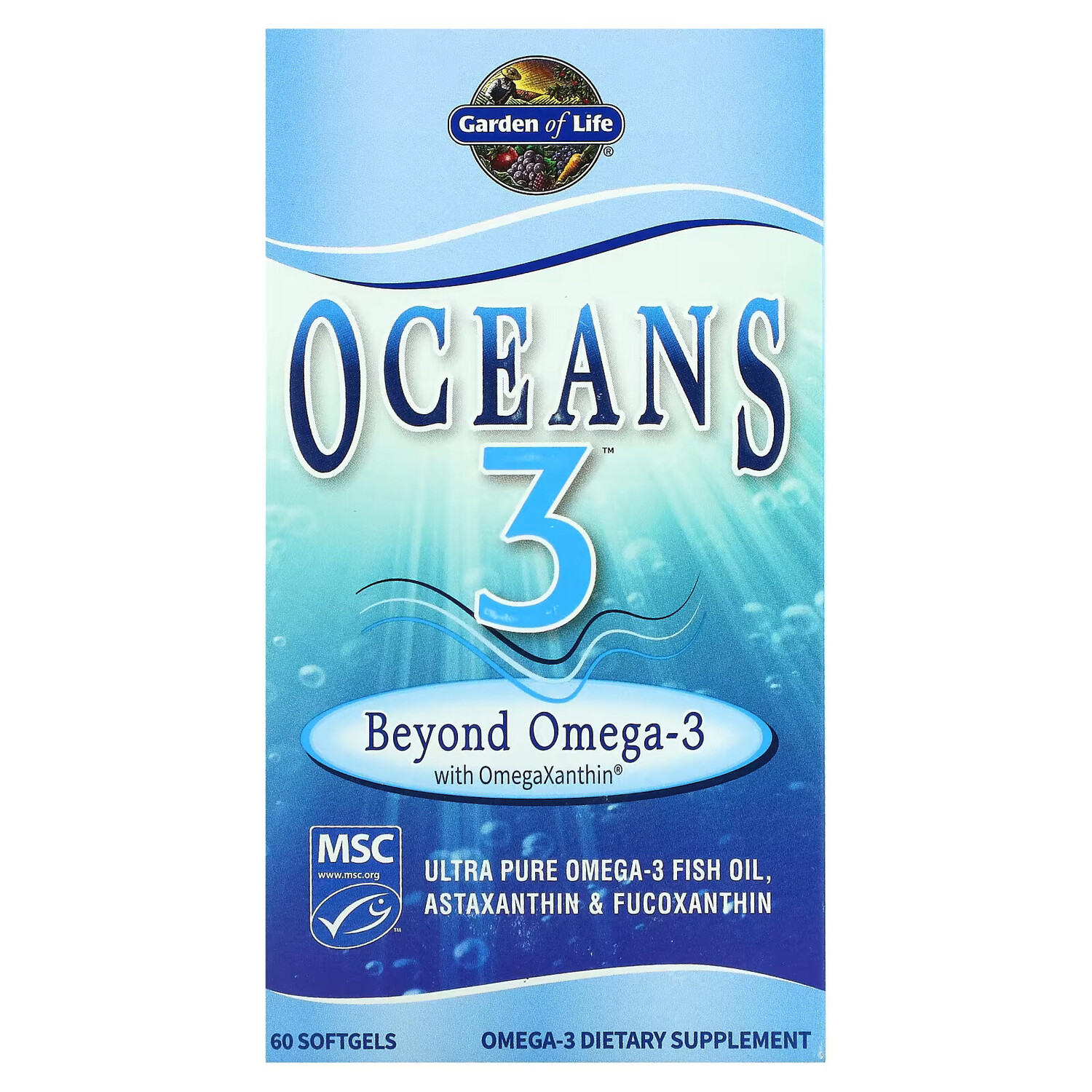 

Garden of Life, Oceans 3, Beyond Omega-3 с омега-ксантином, 60 желатиновых капсул