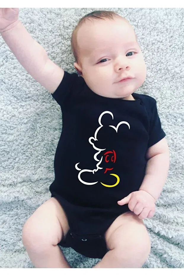 Детское боди для мальчиков с принтом Mickey Mouse Design Venüsdijital, Siyah