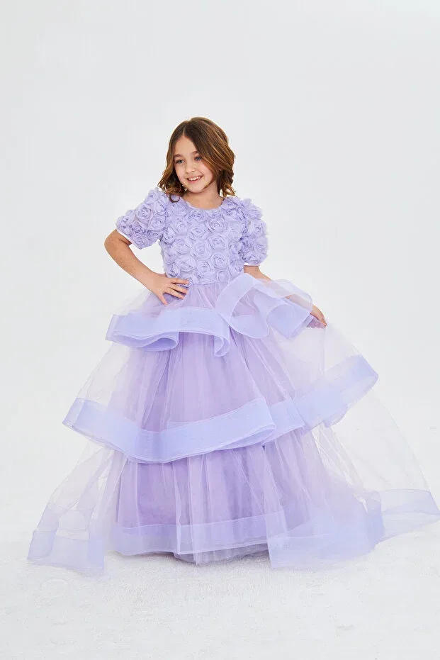 Детское платье для девочек с рюшами Lilac girl's evening dress with roses Zühre Balaban, Lila