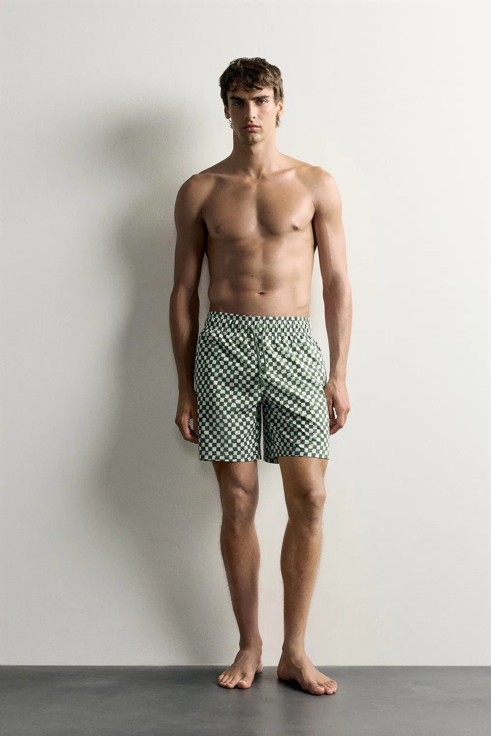 Длинные клетчатые плавки ZARA, Bottle green