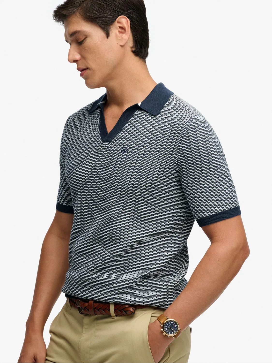 Поло Superdry Johnny Collar Knitted, темно-синий