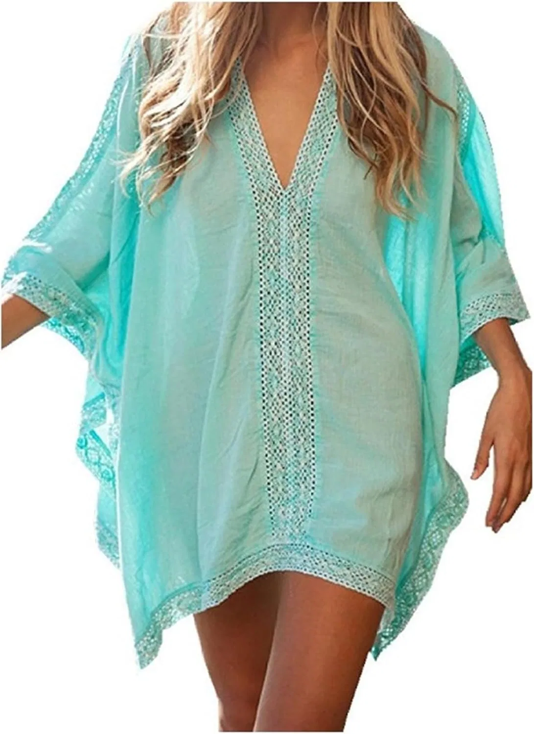 Женская пляжная накидка с рукавами-летучая мышь, Oversized, Light Green