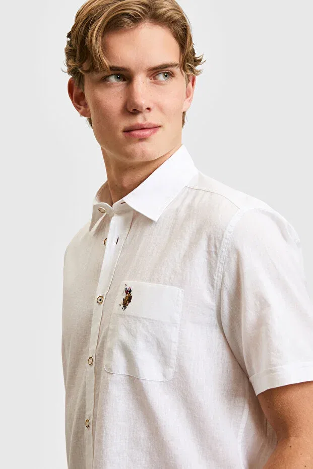 Мужская рубашка с коротким рукавом из льняной смеси U.S. Polo Assn., White — фото 2