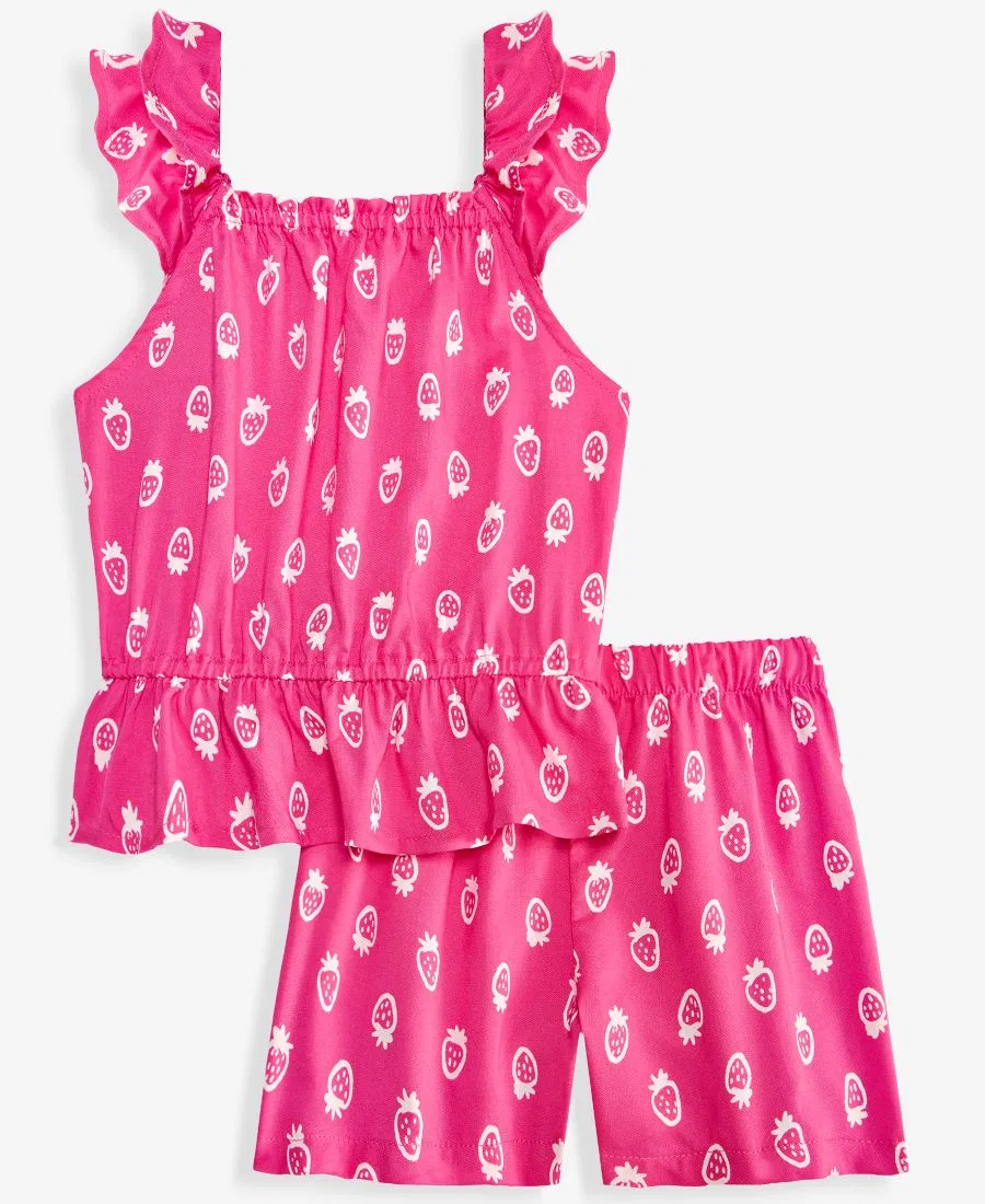 Комплект из топа с рукавами-воланами и шорт с ягодным принтом Epic Threads, Vivid Pink