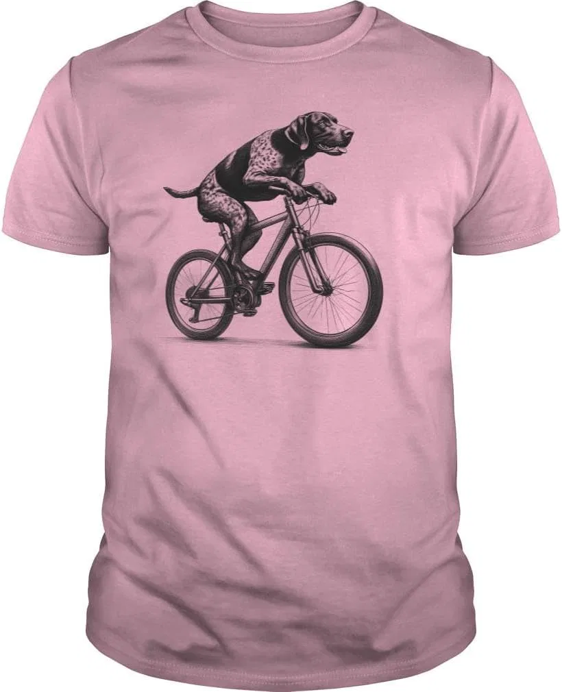 Мужская футболка с принтом German Shorthaired Pointer Riding Bike, светло-розовый
