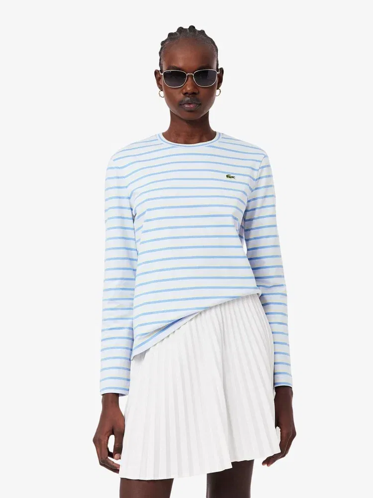Футболка LACOSTE мульти-полоска, с длинным рукавом, синяя