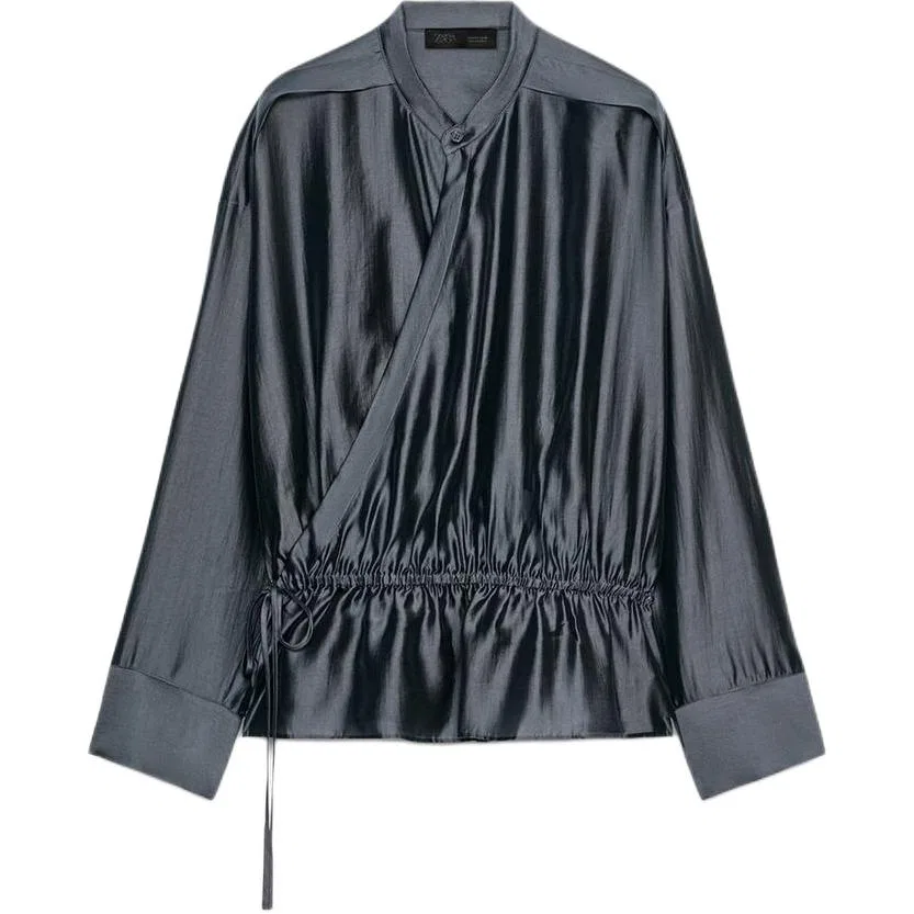 Женская рубашка с круглым вырезом Gray/Blue ZARA, Gray/Blue