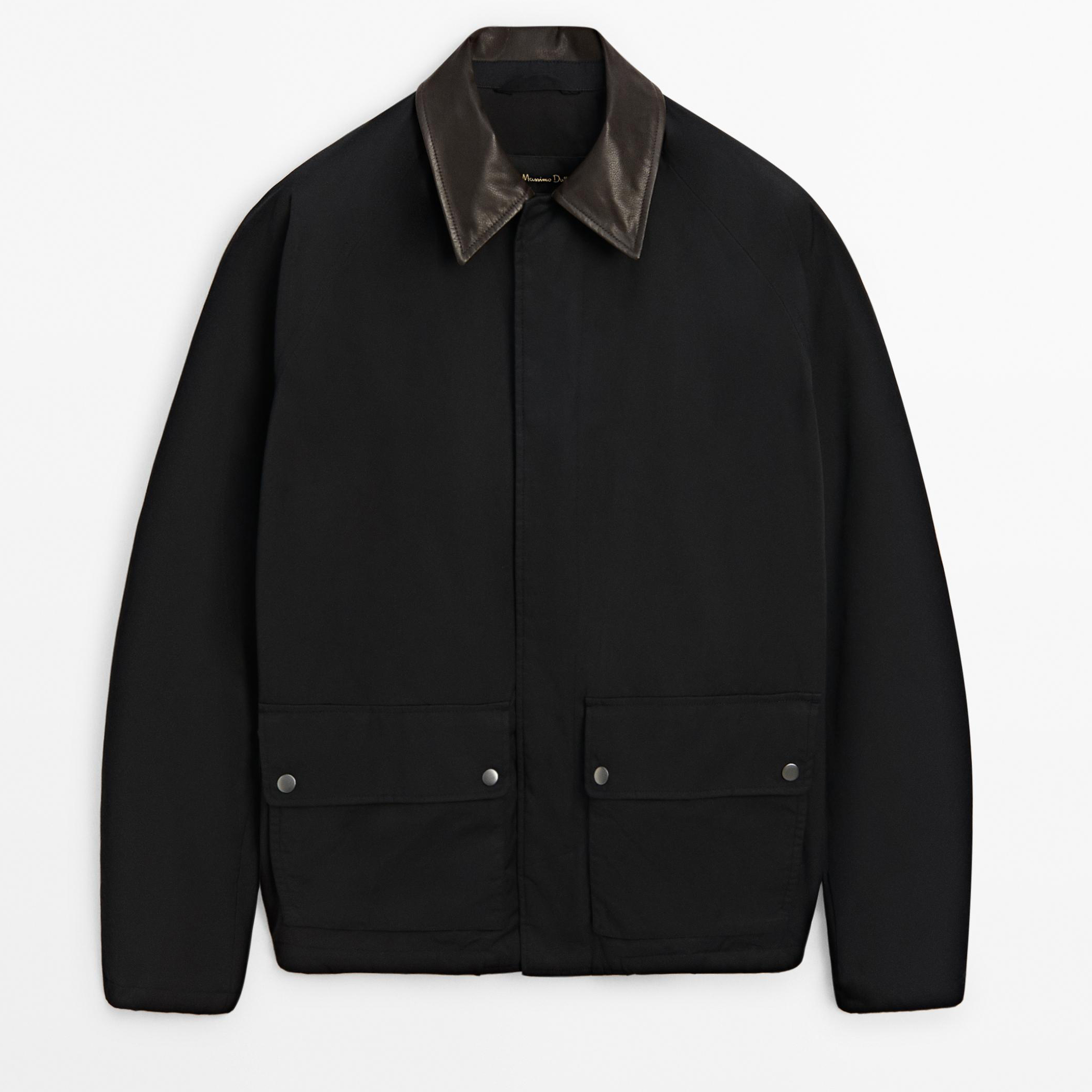

Куртка с кожаным воротником Massimo Dutti, синий