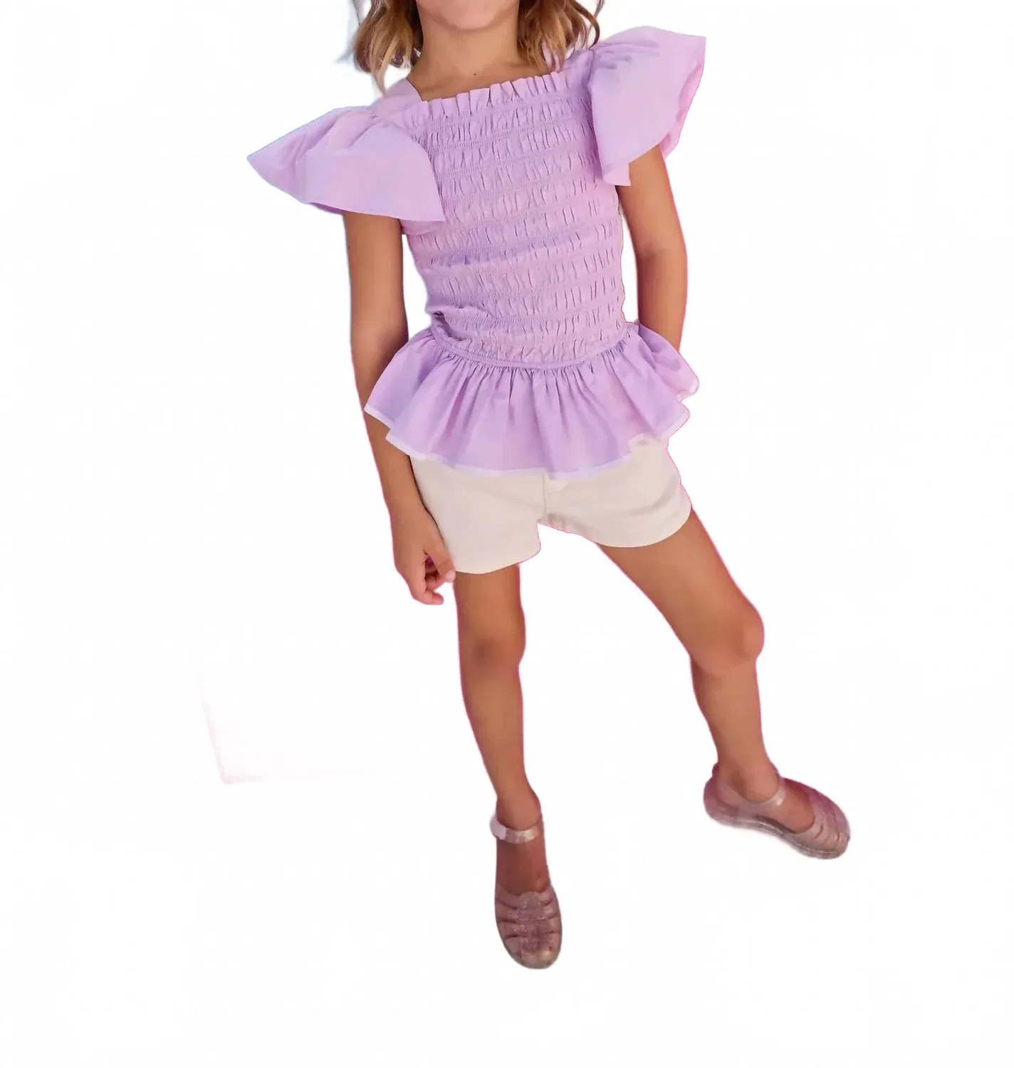 Детская блузка для девочек с коротким рукавом India Smocked Bisby, Lilac
