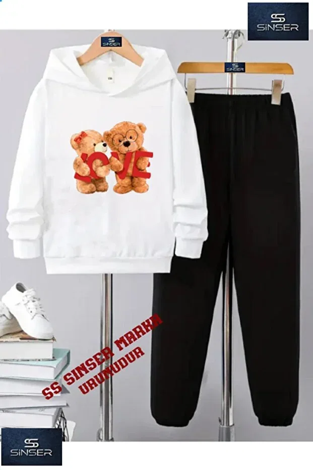 Детский комплект свитшота и брюк с принтом Bear Love Ss Sinser, White