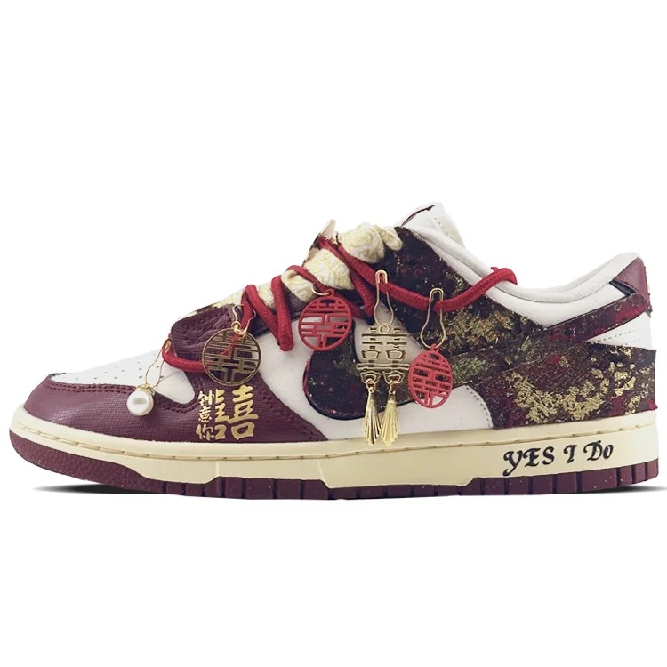 

Кастомизированные кроссовки Nike Dunk Skateboarding Shoes Unisex, бордовый/белый, Коричневый, Кастомизированные кроссовки Nike Dunk Skateboarding Shoes Unisex, бордовый/белый