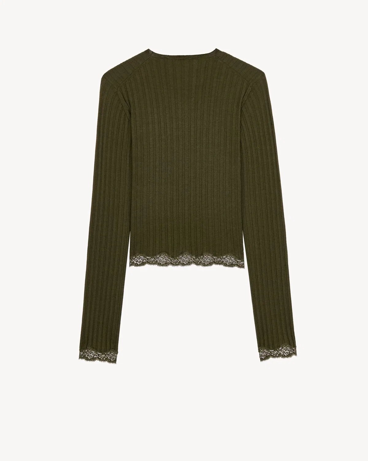 Топ CASSANDRE на шнуровке из ребристой шерсти кашемира и шелка SAINT LAURENT, зеленый — фото 2