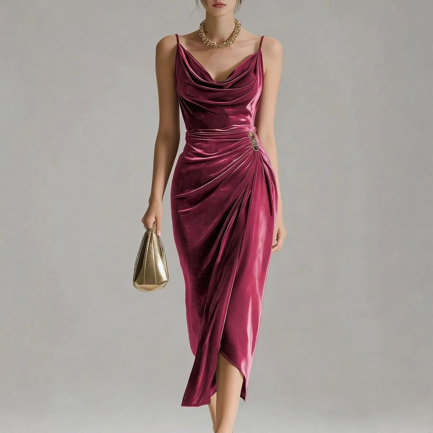 Женское коктейльное платье миди с велюровым тюлем Bodycon, Hot Pink — фото 2