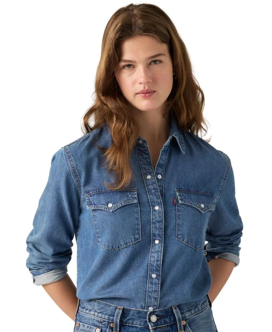Женская джинсовая рубашка с длинным рукавом, свободный крой, модель Evans Relaxed Western Levi's, Easy Trail Mid